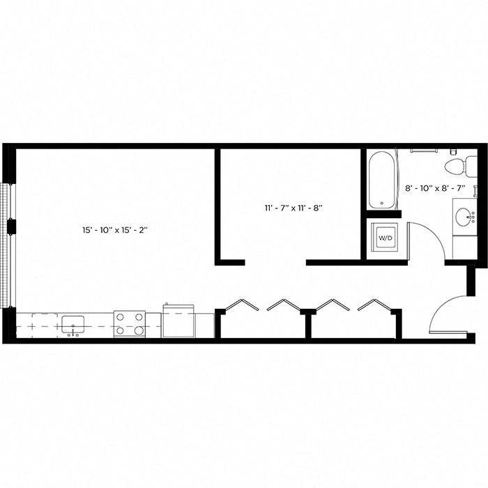Floor plan for studio, 1 bath, 549 sqft